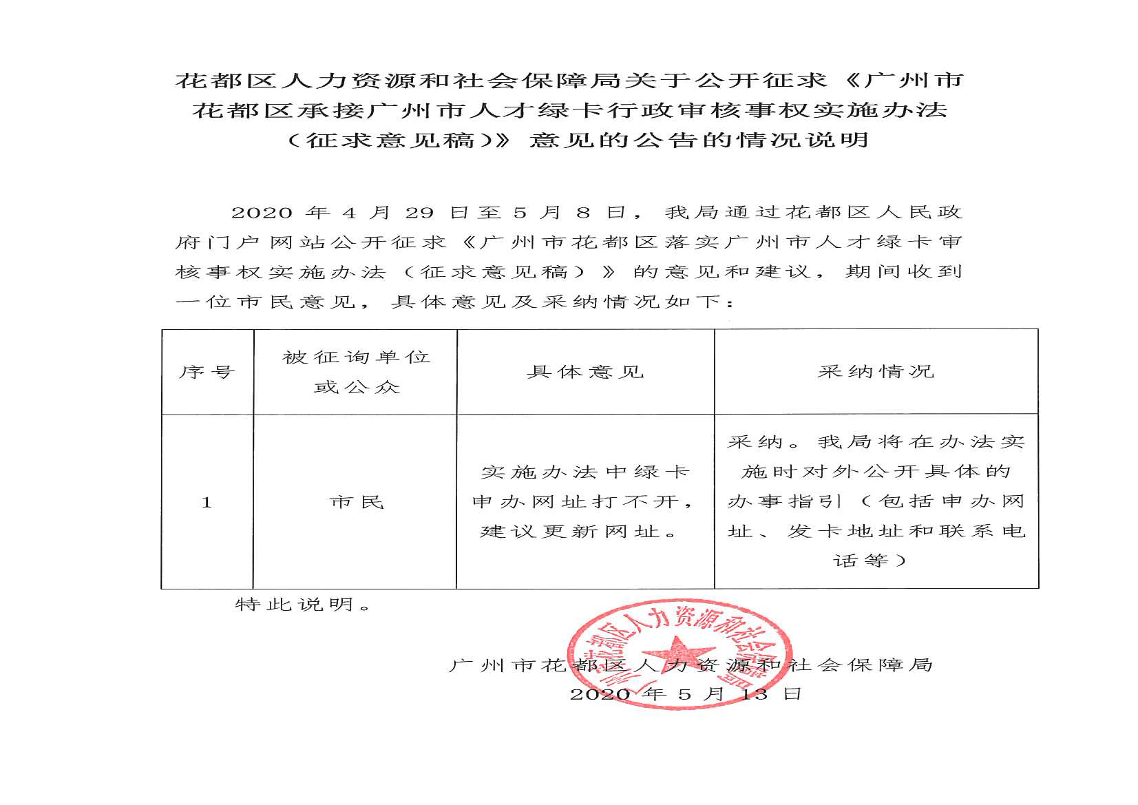 人妻
区人力资源和社会保障局关于公开征求《广州市人妻
区承接广州市人才绿卡行政审核事权实施办法（征求意见稿）》意见的公告的情况说明.jpg