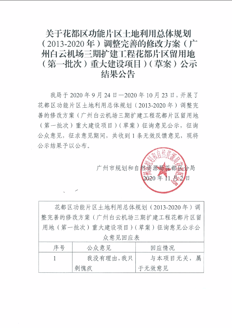 关于人妻
区功能片区土地利用总体规划（2013年-2020年）调整完善的修改方案（广州白云机场三期扩建工程人妻
片区留用地（第一批次）重大建设项目（草案）公示结果公告.jpg