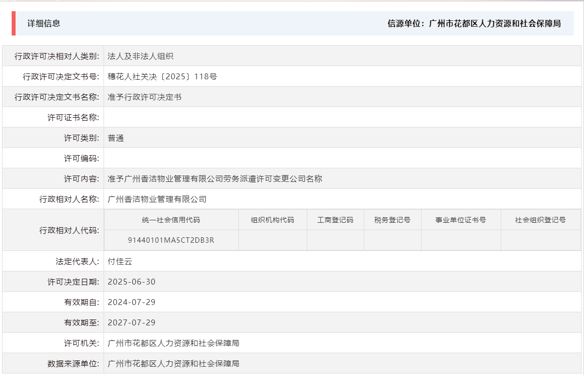 6.30准予广州香洁物业管理有限公司劳务派遣许可变更公司名称.png